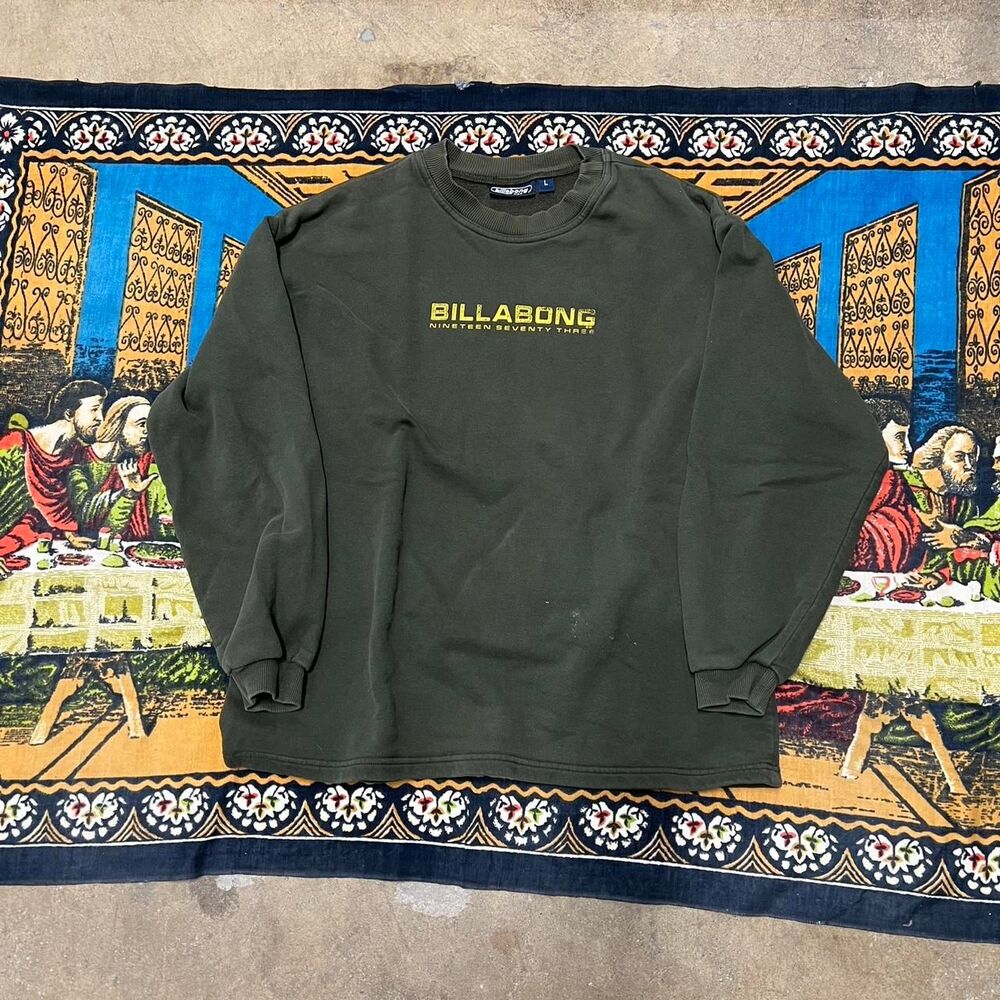 Vintage Billabong olive crewneck sweatshirt made in usa 90s large surfwear y2k